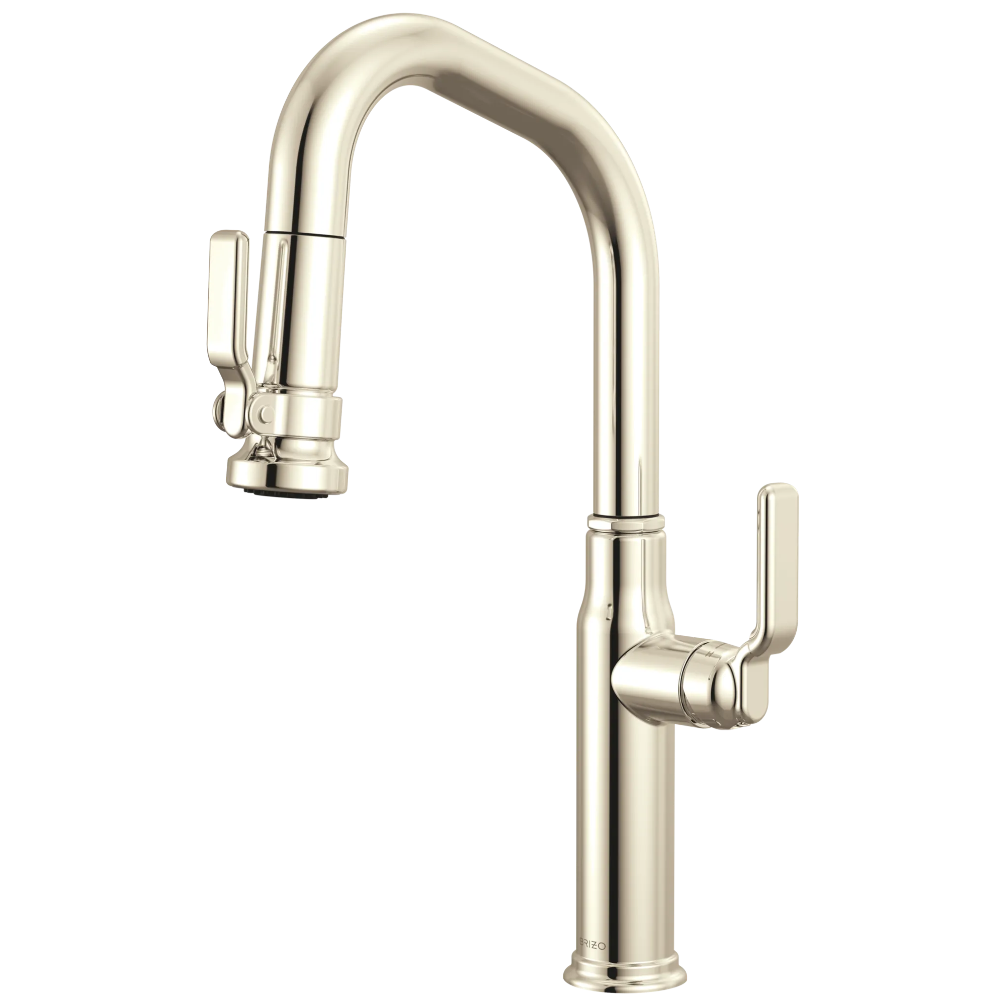 Brizo Faircroft Mezcladora Prep Extraíble — Surtidor en Ángulo — Níquel Pulido — Manija Industrial