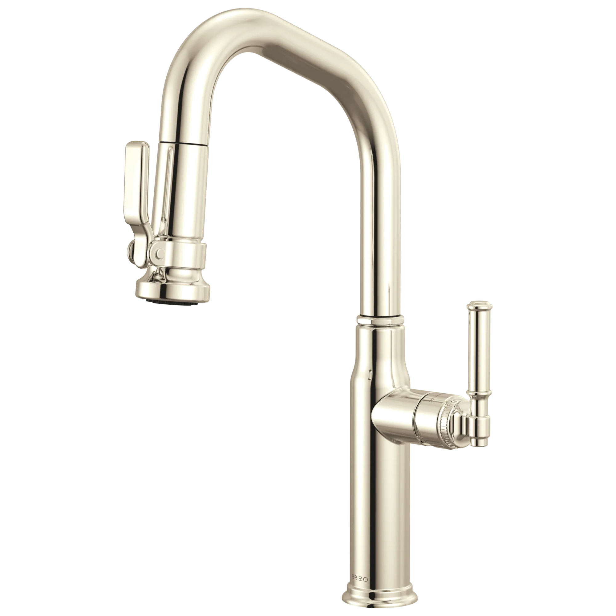 Brizo Faircroft Mezcladora Prep Extraíble — Surtidor en Ángulo — Níquel Pulido — Manija Coin Edge