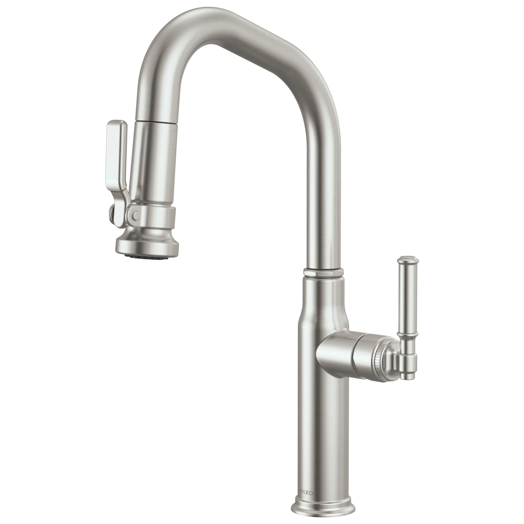 Brizo Faircroft Mezcladora Prep Extraíble — Surtidor en Ángulo — Acero Inoxidable — Manija Coin Edge