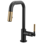 Brizo Litze Mezcladora Prep Extraíble — Surtidor Cuadrado, Manija Knurled — Negro Mate/Oro Luxe