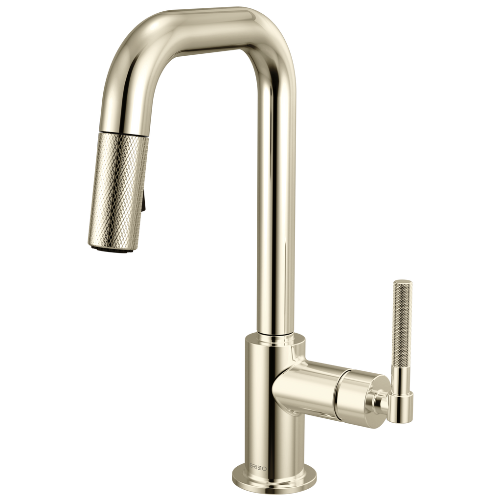 Brizo Litze Mezcladora Prep Extraíble — Surtidor Cuadrado, Manija Knurled — Níquel Pulido