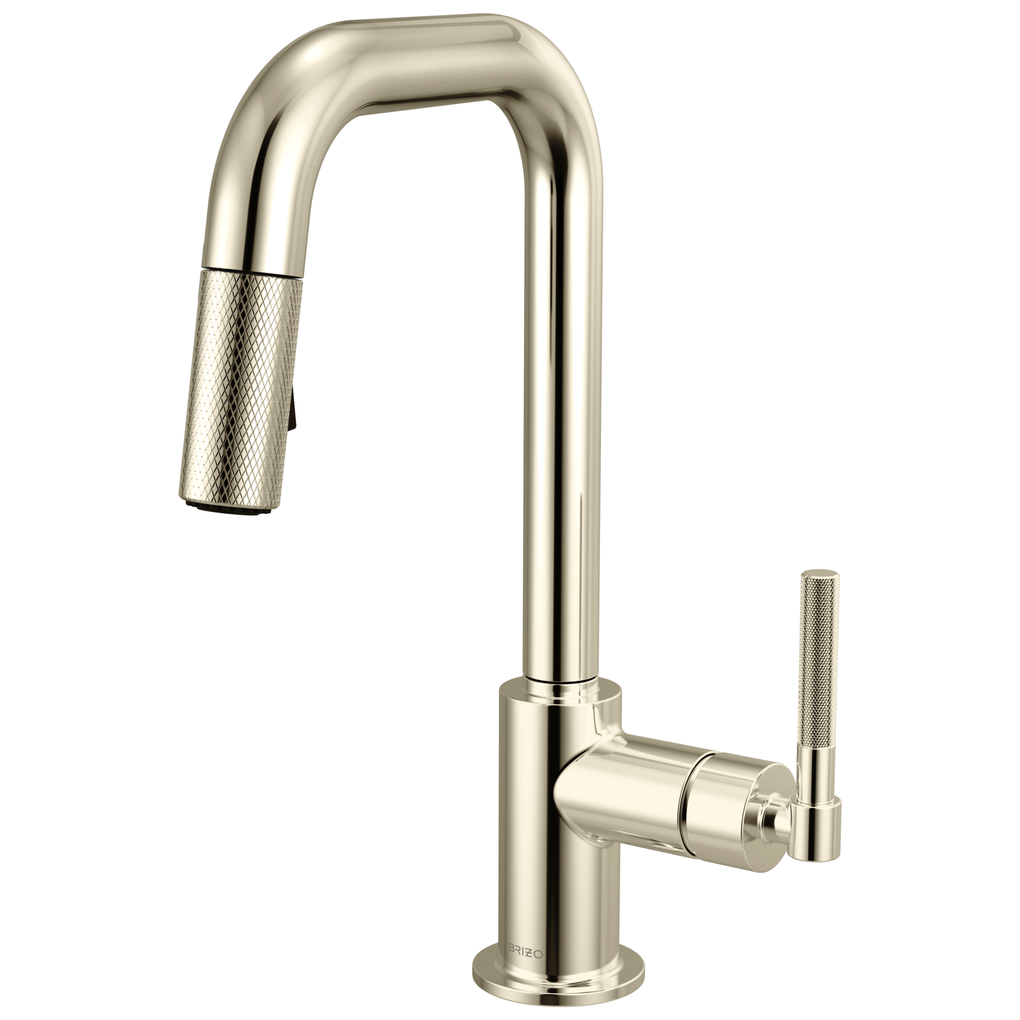 Brizo Litze Mezcladora Prep Extraíble — Surtidor Cuadrado, Manija Knurled — Níquel Pulido