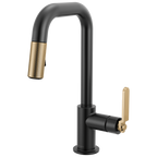 Brizo Litze Mezcladora Prep Extraíble — Surtidor Cuadrado, Manija Industrial — Negro Mate/Oro Luxe