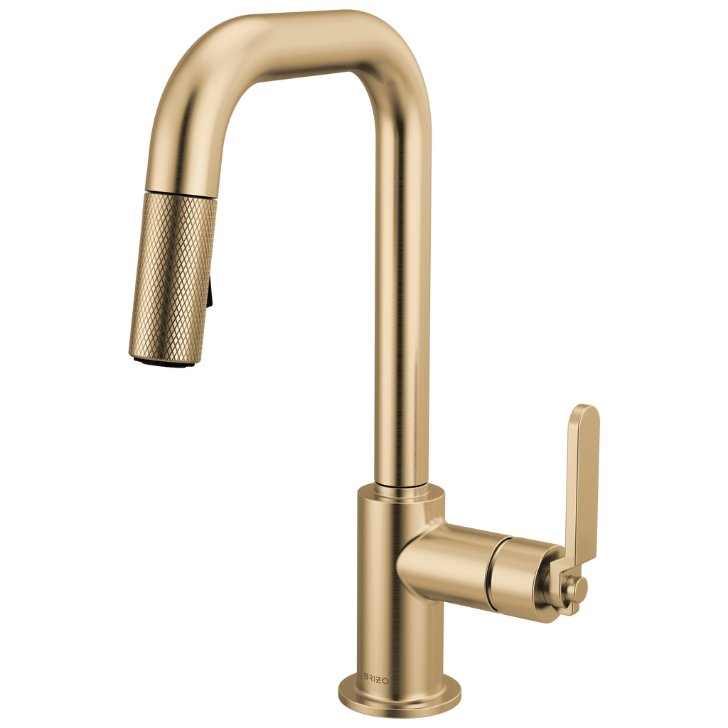 Brizo Litze Mezcladora Prep Extraíble — Surtidor Cuadrado, Manija Industrial — Oro Luxe