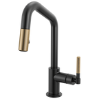 Brizo Litze Mezcladora Prep Extraíble — Surtidor en Ángulo, Manija Knurled — Negro Mate/Oro Luxe