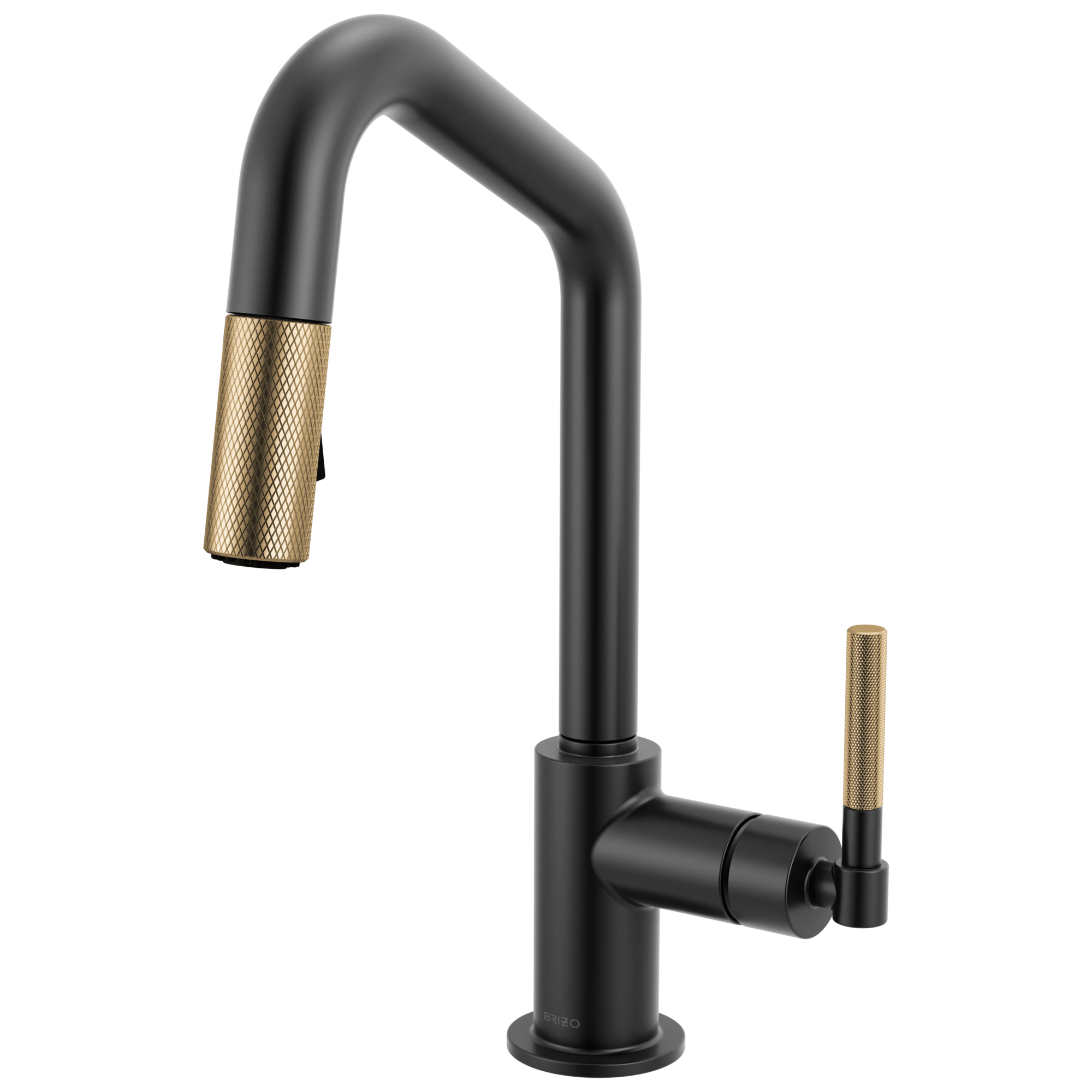 Brizo Litze Mezcladora Prep Extraíble — Surtidor en Ángulo, Manija Knurled — Negro Mate/Oro Luxe