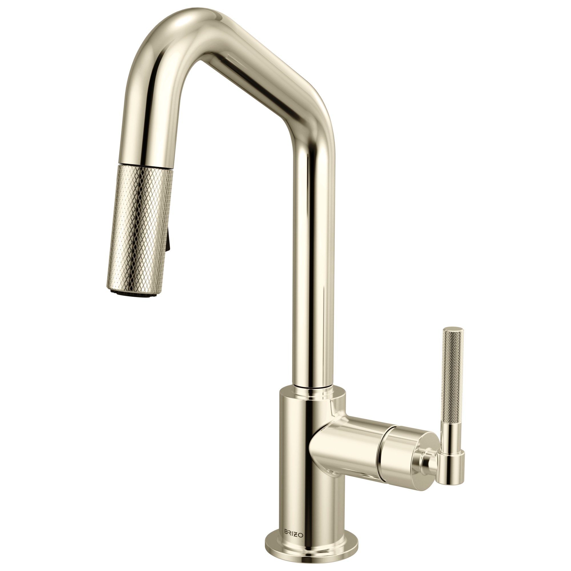 Brizo Litze Mezcladora Prep Extraíble — Surtidor en Ángulo, Manija Knurled — Níquel Pulido