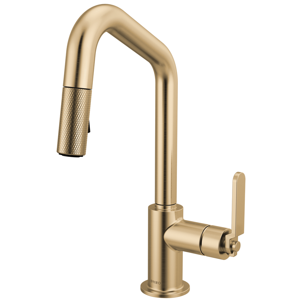 Brizo Litze Mezcladora Prep Extraíble — Surtidor en Ángulo, Manija Industrial — Oro Luxe