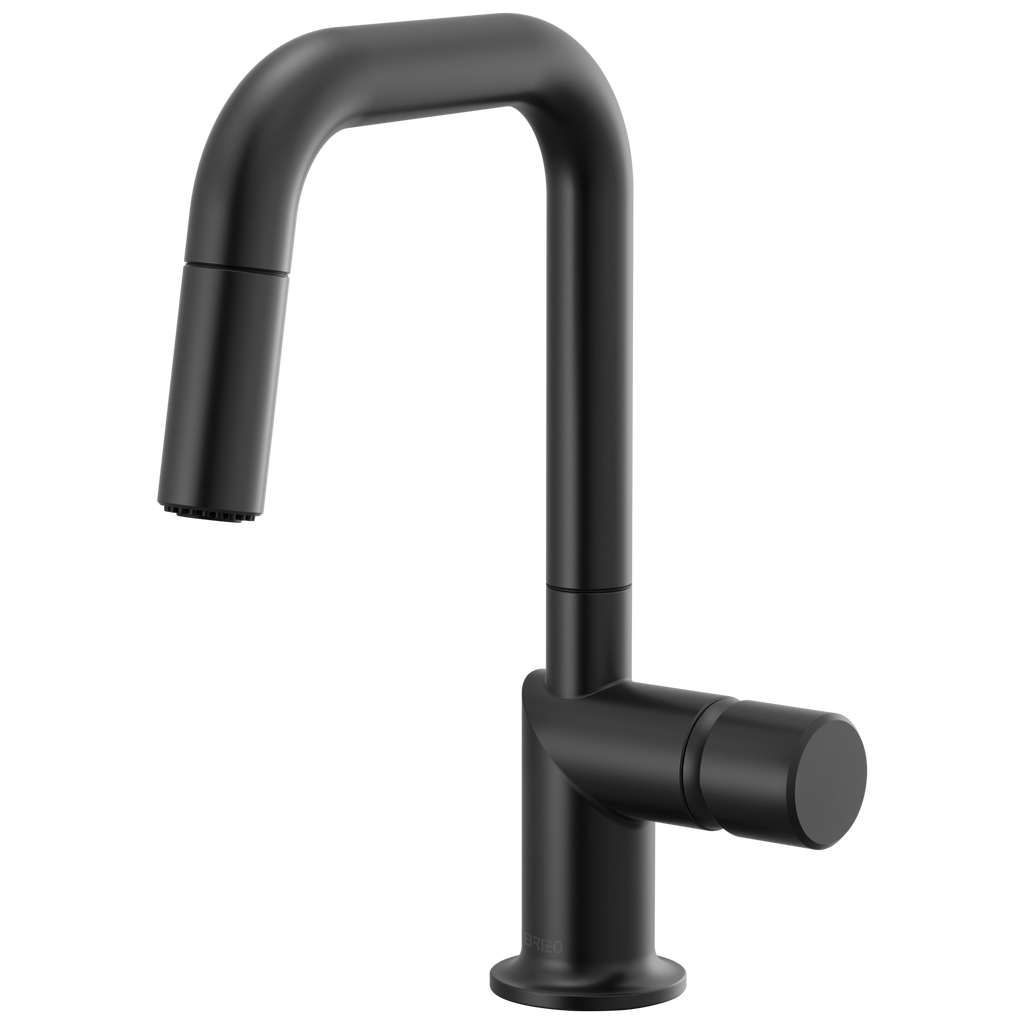 Brizo Odin Mezcladora Prep Extraíble — Surtidor Cuadrado — Negro Mate — Perilla Metálica