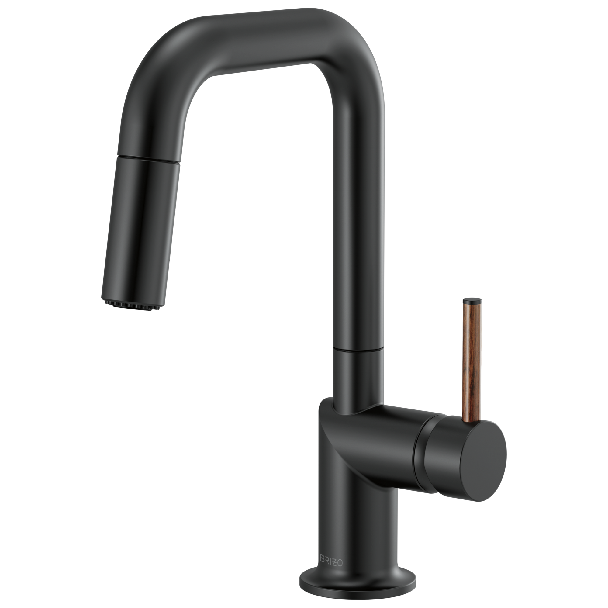 Brizo Odin Mezcladora Prep Extraíble — Surtidor Cuadrado — Negro Mate — Manija de Madera