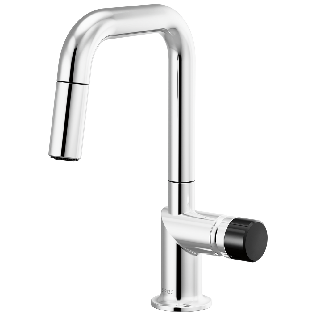 Brizo Odin Mezcladora Prep Extraíble — Surtidor Cuadrado — Cromo — Perilla con Cristal Negro