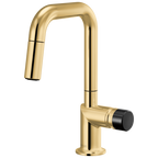 Brizo Odin Mezcladora Prep Extraíble — Surtidor Cuadrado — Oro Pulido — Perilla con Cristal Negro