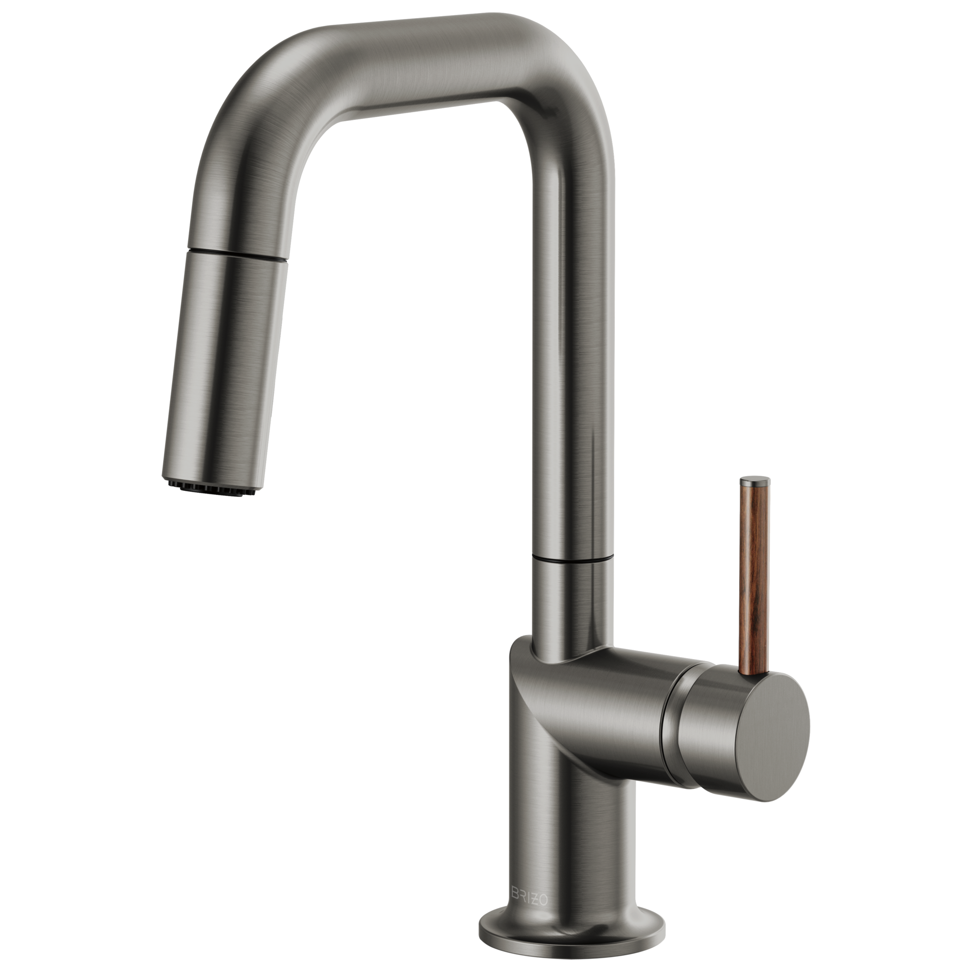 Brizo Odin Mezcladora Prep Extraíble — Surtidor Cuadrado — Acero Luxe — Manija de Madera