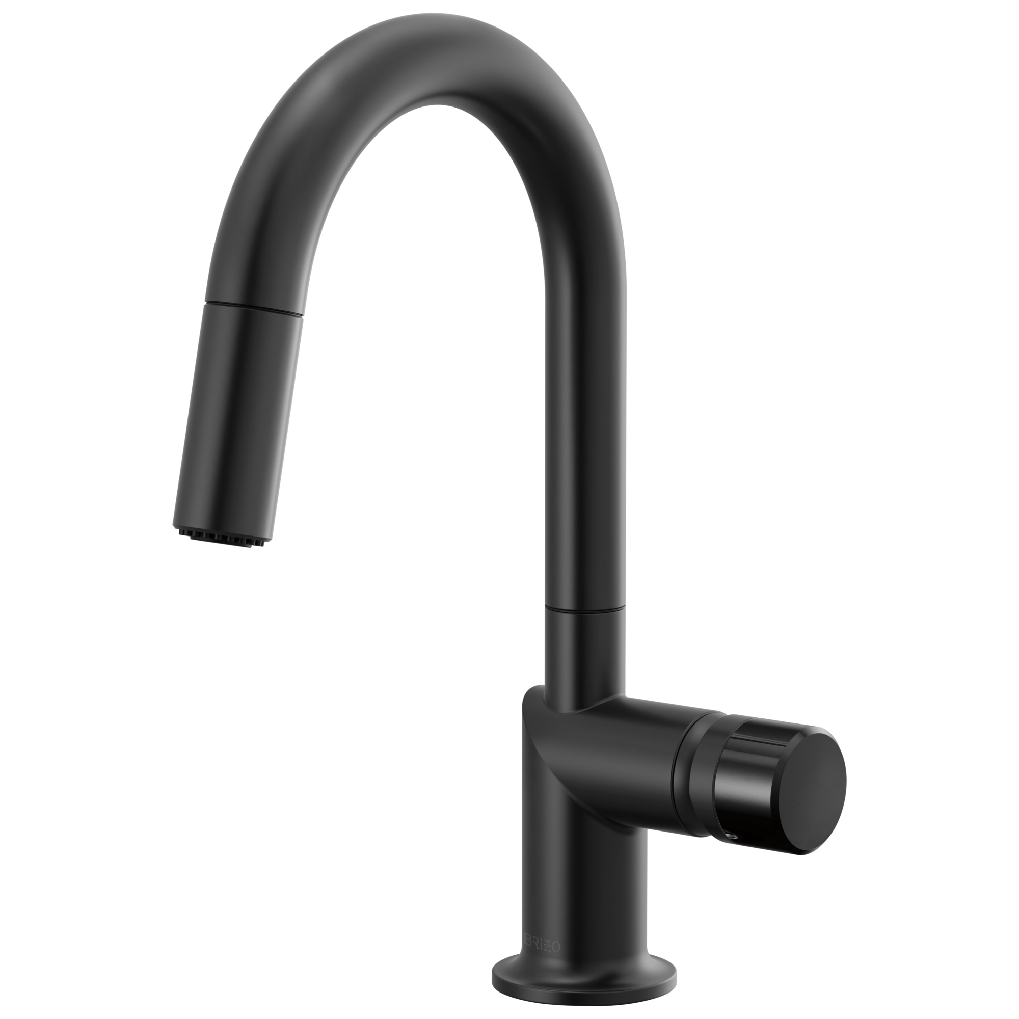 Brizo Odin Mezcladora Prep Extraíble — Surtidor en Arco — Negro Mate — Perilla con Cristal Negro