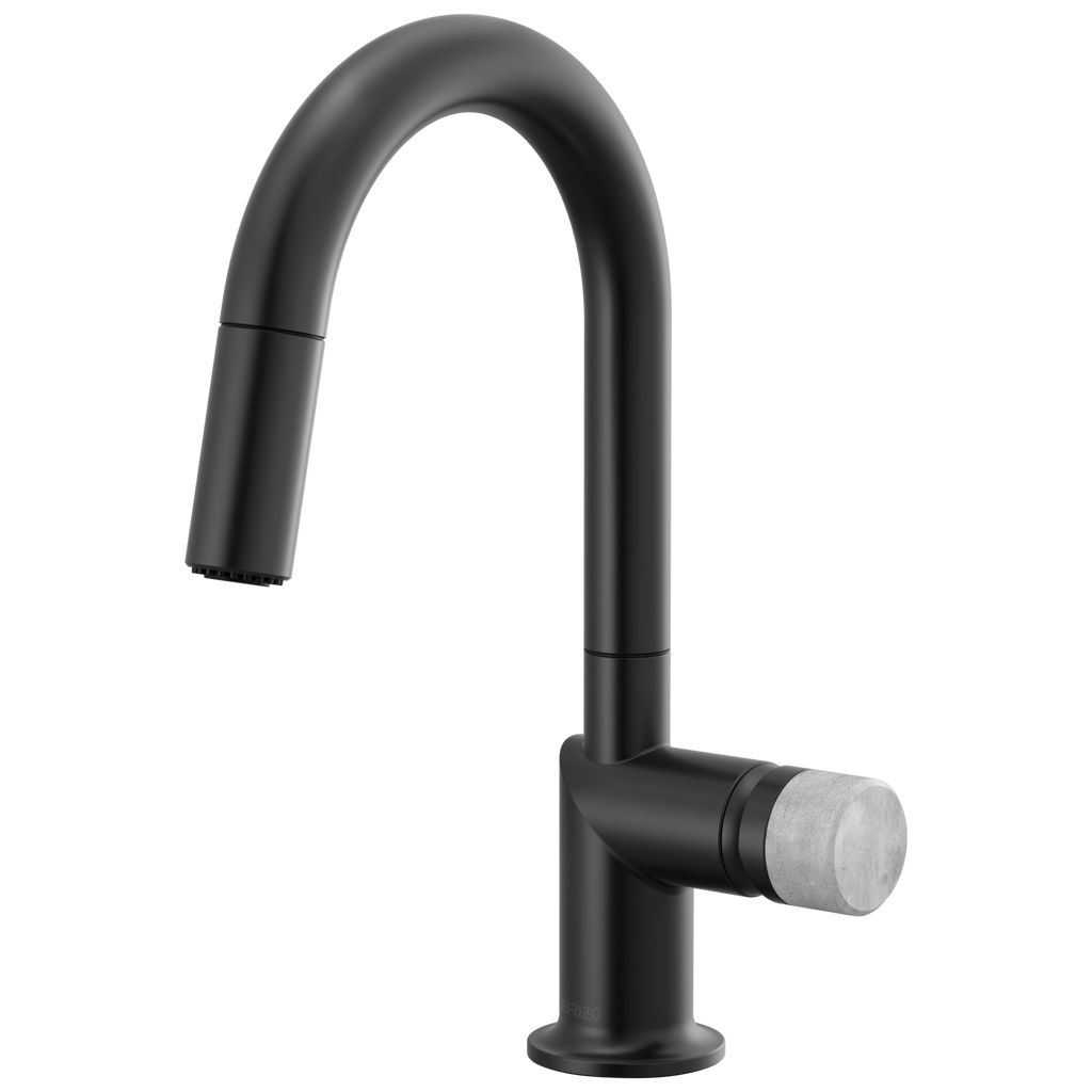 Brizo Odin Mezcladora Prep Extraíble — Surtidor en Arco — Negro Mate — Perilla de Concreto