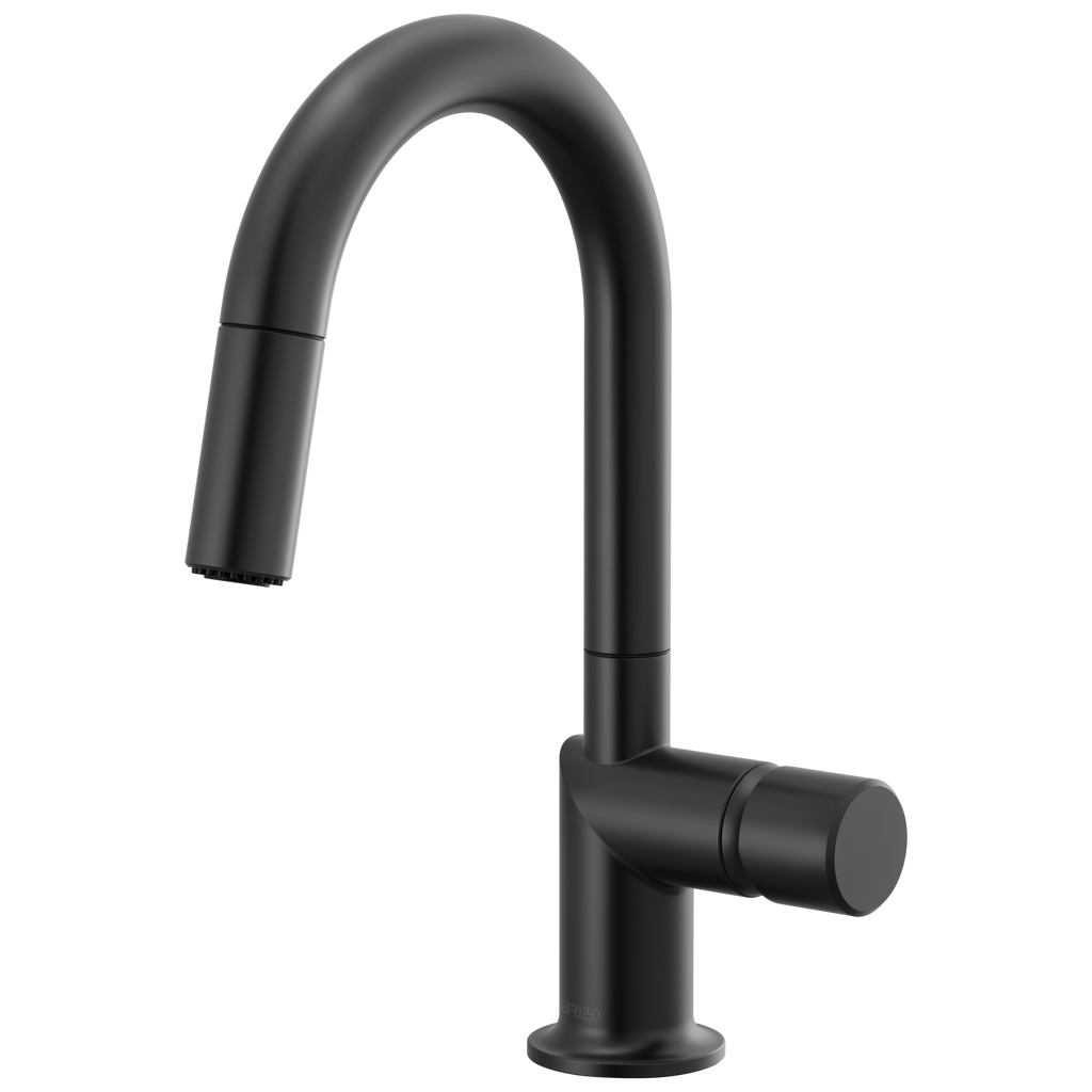 Brizo Odin Mezcladora Prep Extraíble — Surtidor en Arco — Negro Mate — Perilla Metálica