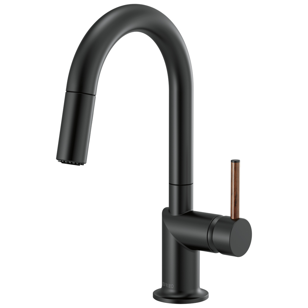 Brizo Odin Mezcladora Prep Extraíble — Surtidor en Arco — Negro Mate — Manija de Madera