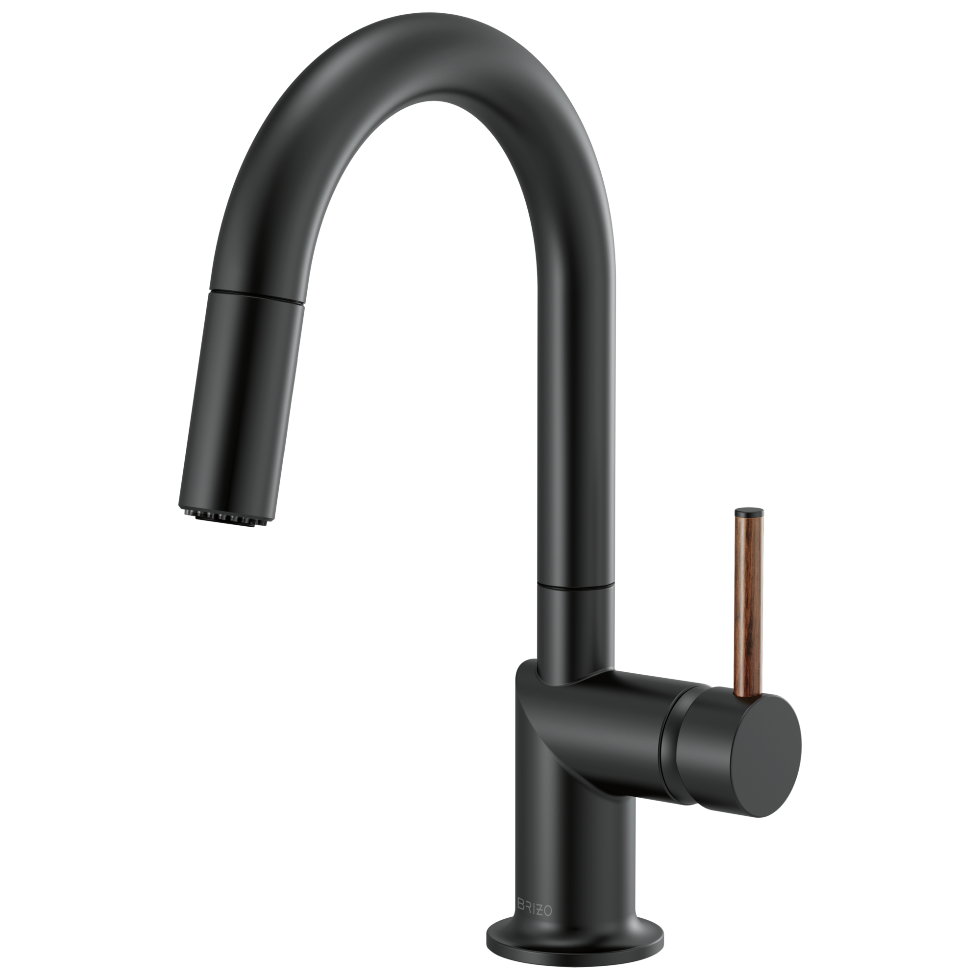 Brizo Odin Mezcladora Prep Extraíble — Surtidor en Arco — Negro Mate — Manija de Madera