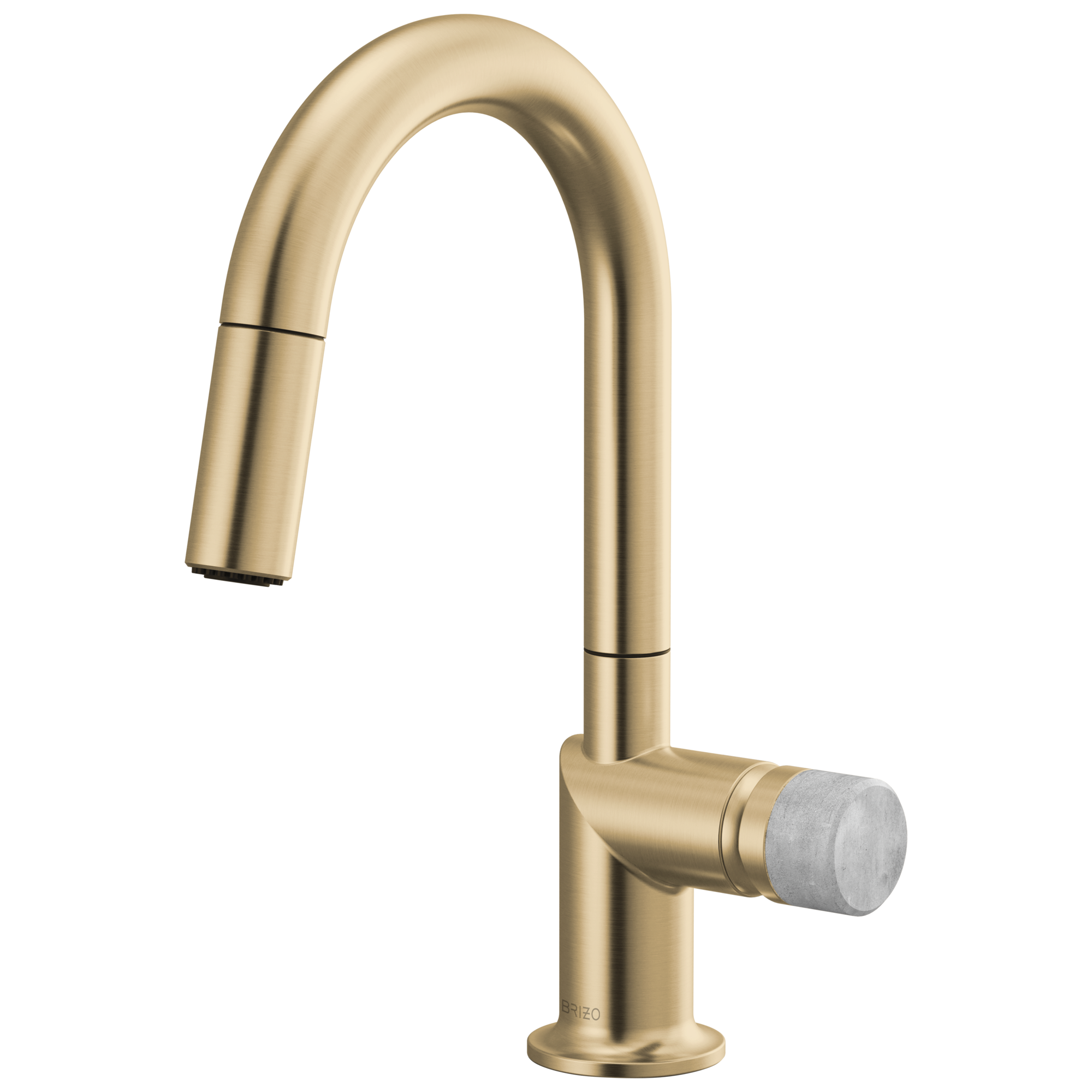 Brizo Odin Mezcladora Prep Extraíble — Surtidor en Arco — Oro Luxe — Perilla de Concreto