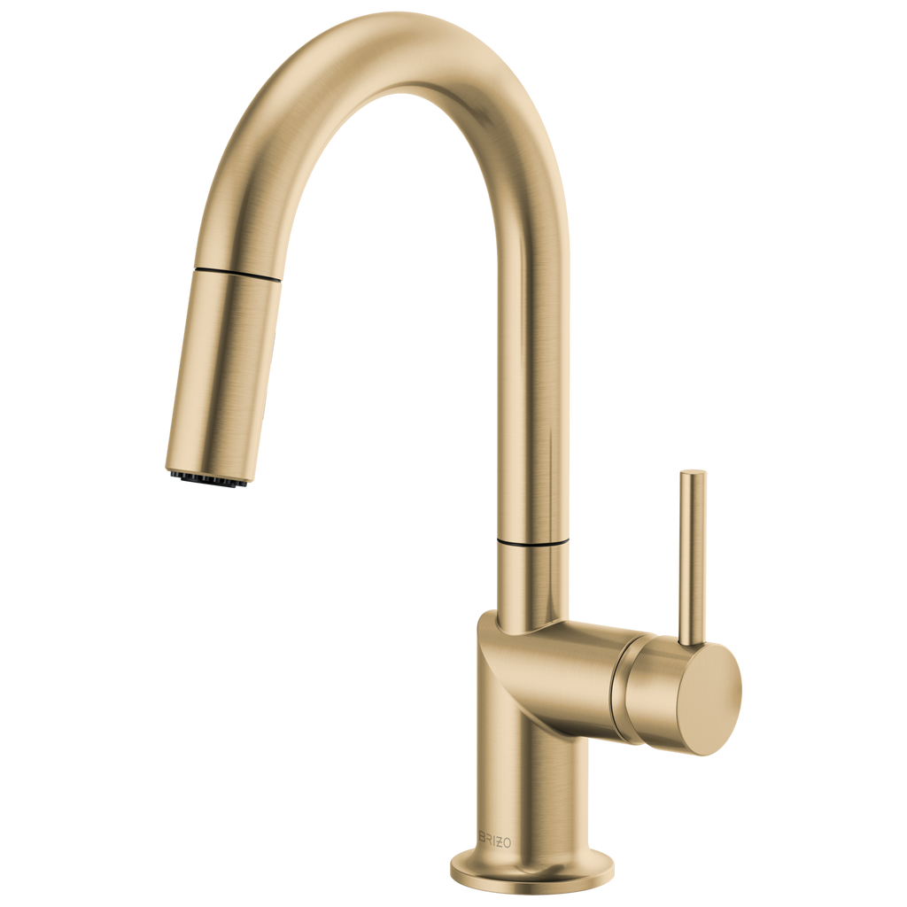 Brizo Odin Mezcladora Prep Extraíble — Surtidor en Arco — Oro Luxe — Manija Metálica