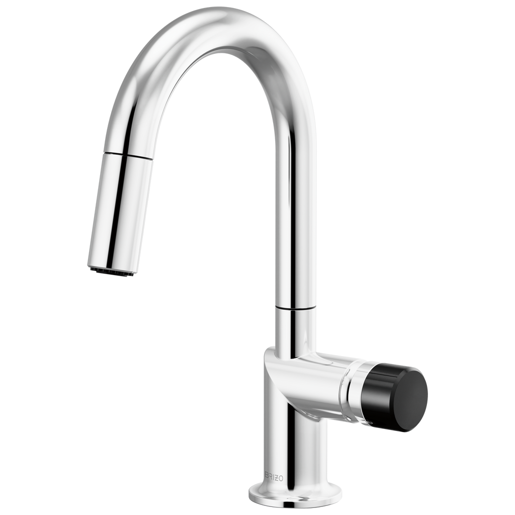 Brizo Odin Mezcladora Prep Extraíble — Surtidor en Arco — Cromo — Perilla con Cristal Negro
