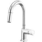 Brizo Odin Mezcladora Prep Extraíble — Surtidor en Arco — Cromo — Perilla de Mármol Blanco