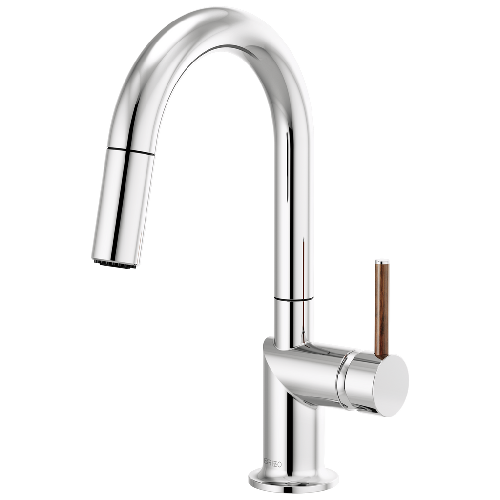 Brizo Odin Mezcladora Prep Extraíble — Surtidor en Arco — Cromo — Manija de Madera