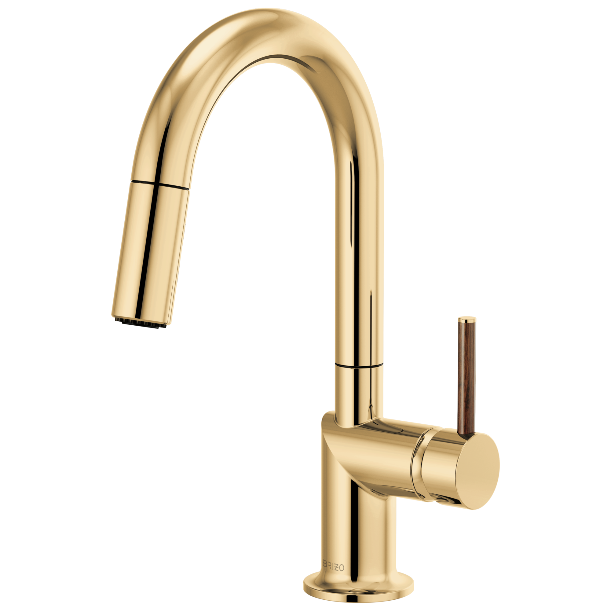 Brizo Odin Mezcladora Prep Extraíble — Surtidor en Arco — Oro Pulido — Manija de Madera