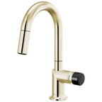 Brizo Odin Mezcladora Prep Extraíble — Surtidor en Arco — Níquel Pulido — Perilla con Cristal Negro