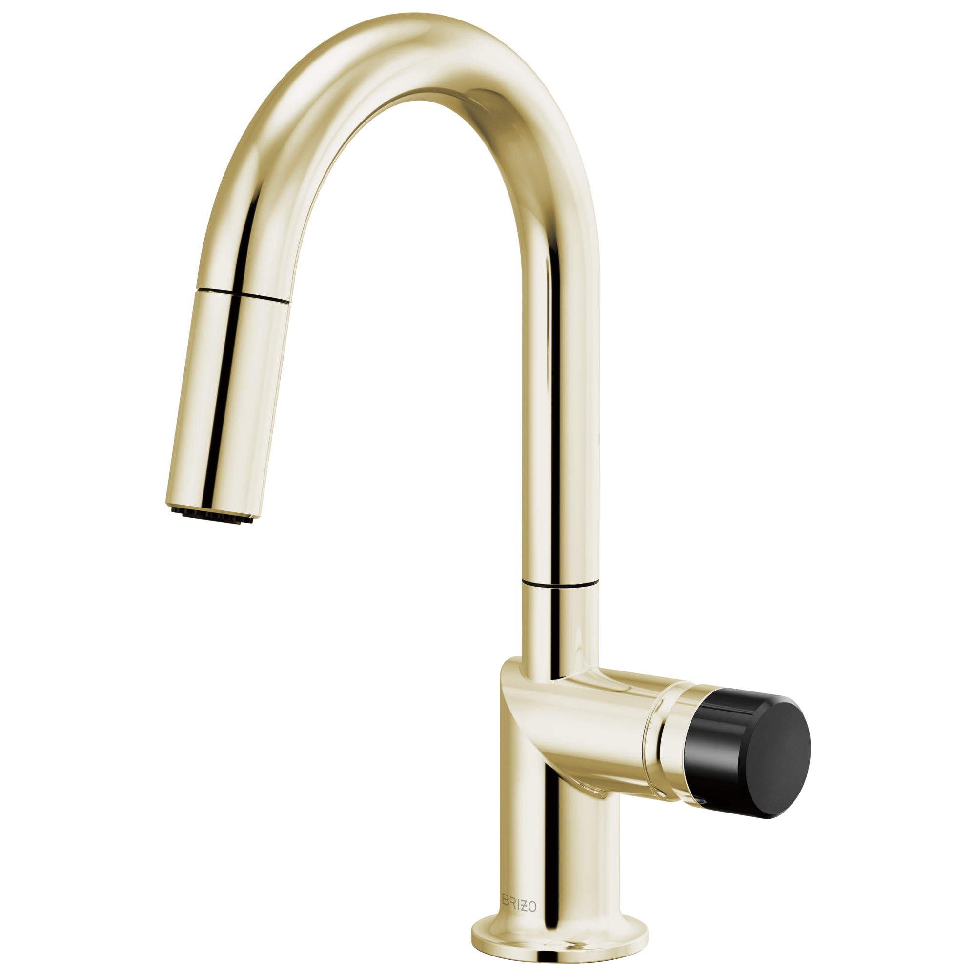 Brizo Odin Mezcladora Prep Extraíble — Surtidor en Arco — Níquel Pulido — Perilla con Cristal Negro