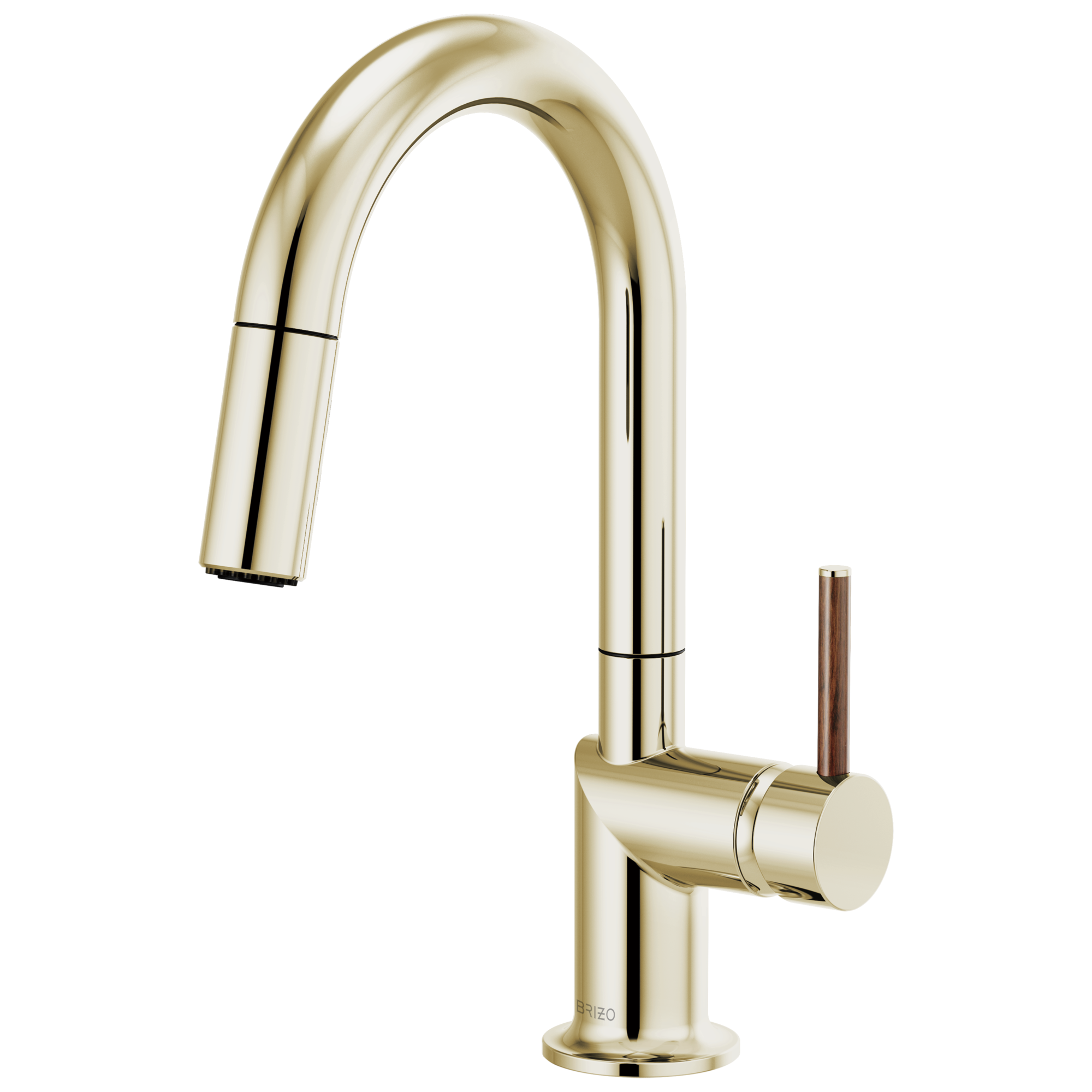 Brizo Odin Mezcladora Prep Extraíble — Surtidor en Arco — Níquel Pulido — Manija de Madera