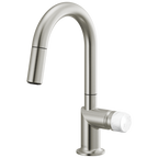 Brizo Odin Mezcladora Prep Extraíble — Surtidor en Arco — Acero Inoxidable — Perilla de Mármol Blanco
