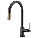Brizo Litze Mezcladora Extraíble SmartTouch® — Surtidor en Arco, Manija Knurled — Negro Mate/Oro Luxe