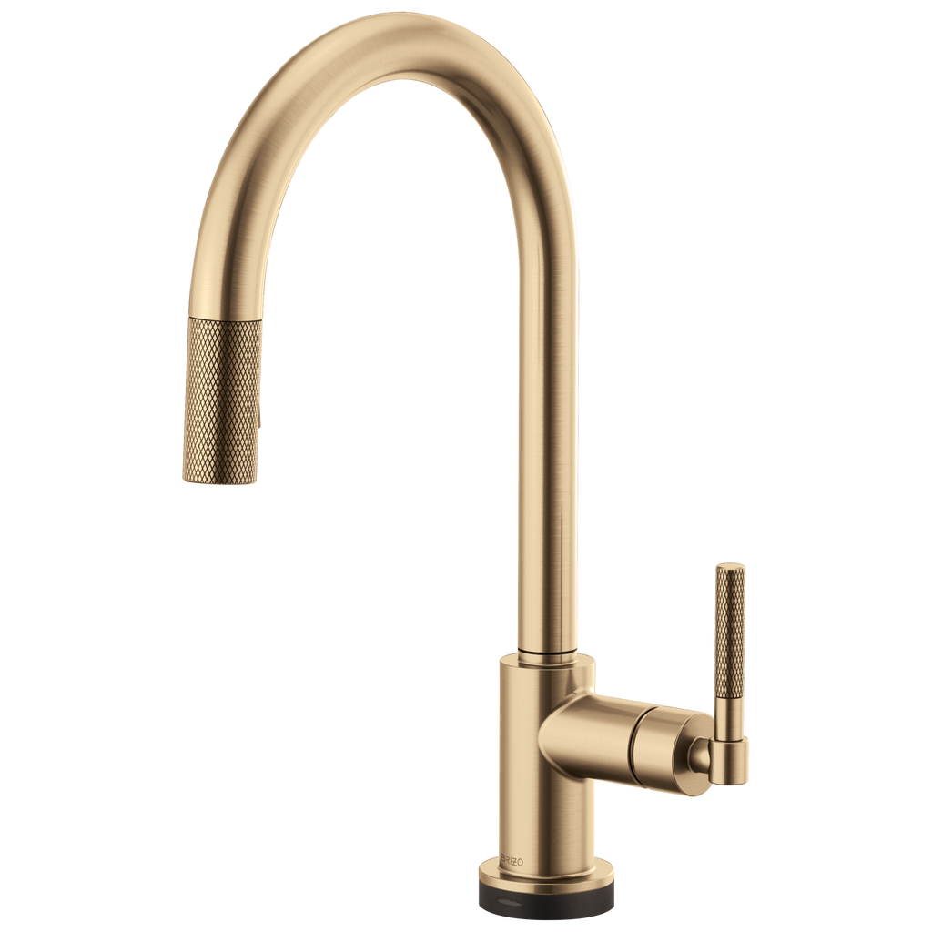 Brizo Litze Mezcladora Extraíble SmartTouch® — Surtidor en Arco, Manija Knurled — Oro Luxe