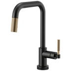Brizo Litze Mezcladora Extraíble SmartTouch® — Surtidor Cuadrado, Manija Knurled — Negro Mate/Oro Luxe