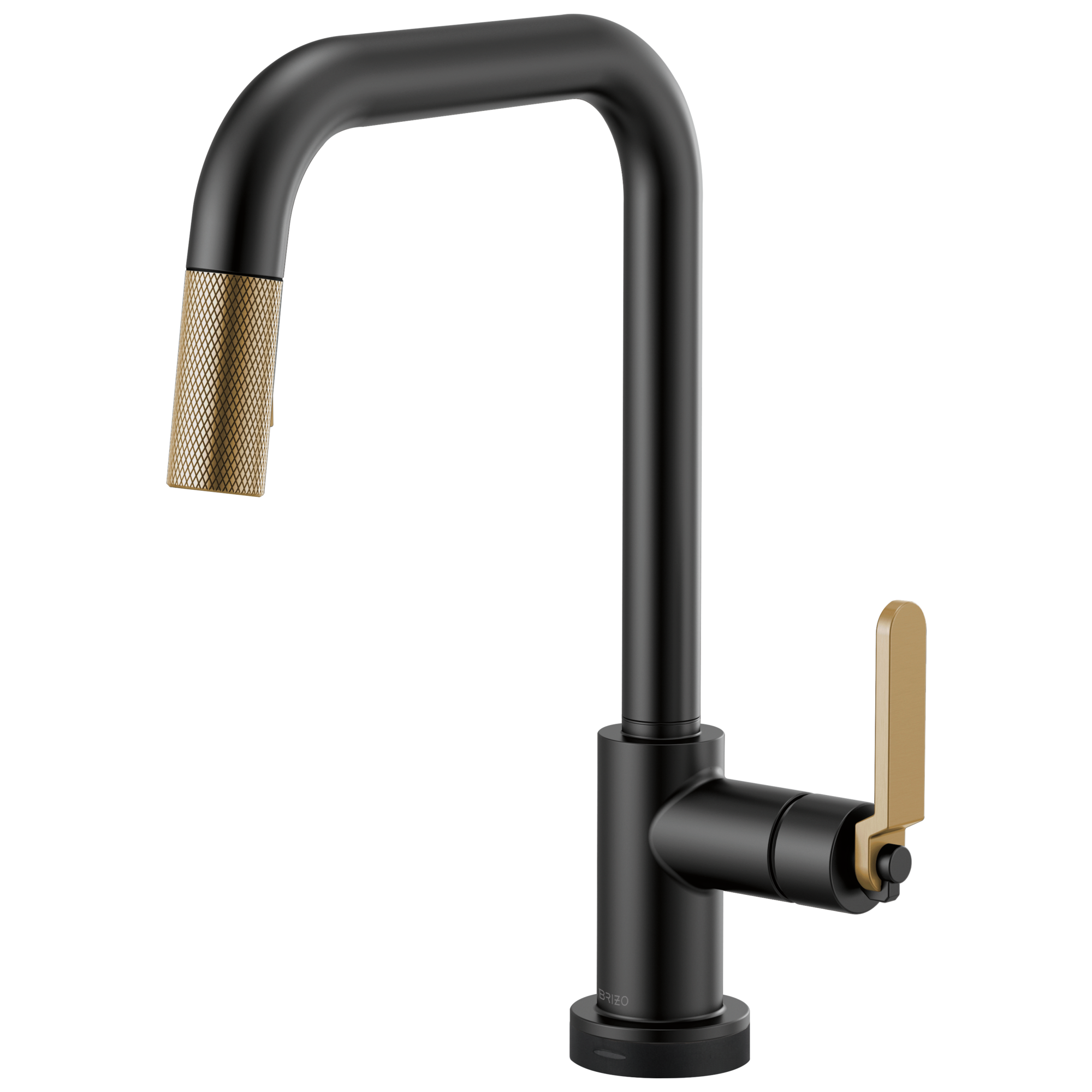 Brizo Litze Mezcladora Extraíble SmartTouch® — Surtidor Cuadrado, Manija Industrial — Negro Mate/Oro Luxe