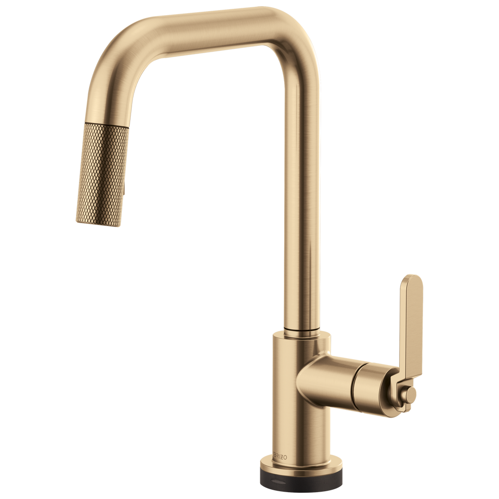 Brizo Litze Mezcladora Extraíble SmartTouch® — Surtidor Cuadrado, Manija Industrial — Oro Luxe