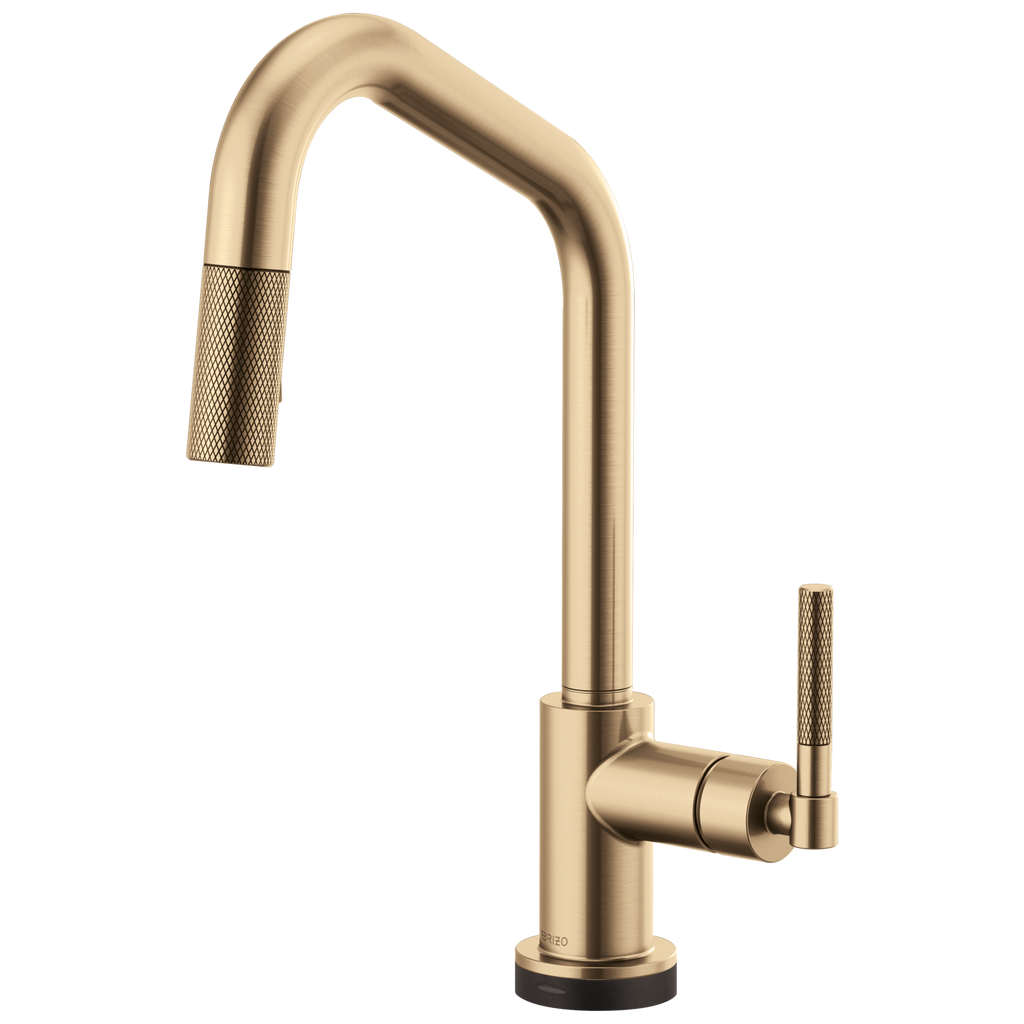 Brizo Litze Mezcladora Extraíble SmartTouch® — Surtidor en Ángulo, Manija Knurled — Oro Luxe