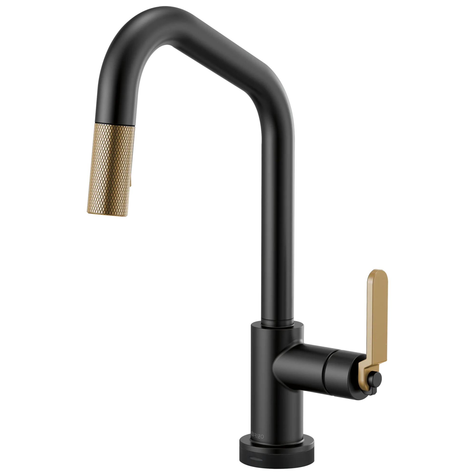 Brizo Litze Mezcladora Extraíble SmartTouch® — Surtidor en Ángulo, Manija Industrial — Negro Mate/Oro Luxe