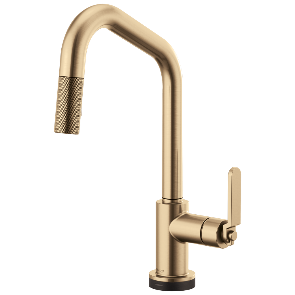 Brizo Litze Mezcladora Extraíble SmartTouch® — Surtidor en Ángulo, Manija Industrial — Oro Luxe