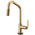 Brizo Litze Mezcladora Extraíble SmartTouch® — Surtidor en Ángulo, Manija Industrial — Oro Luxe