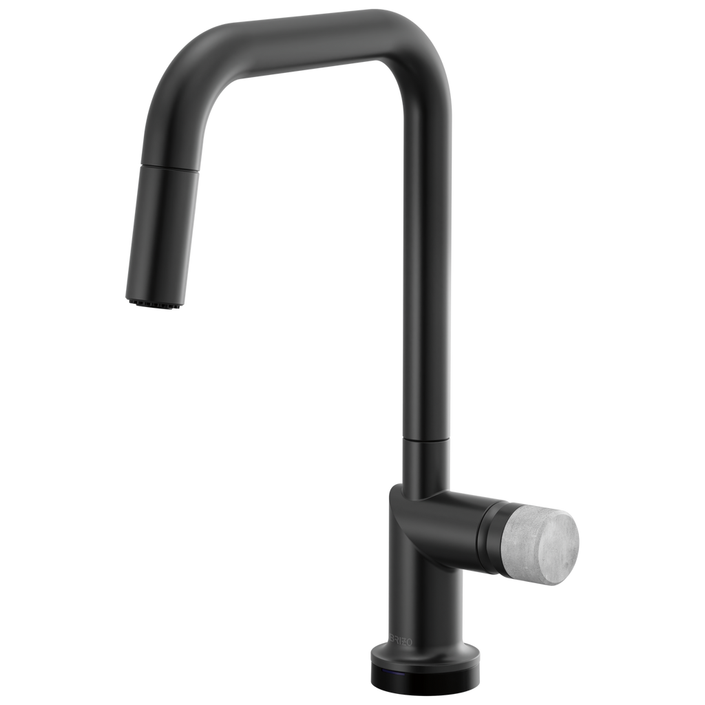 Brizo Odin Mezcladora Extraíble SmartTouch® — Surtidor Cuadrado — Negro Mate — Perilla de Concreto
