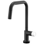 Brizo Odin Mezcladora Extraíble SmartTouch® — Surtidor Cuadrado — Negro Mate — Perilla de Mármol Blanco