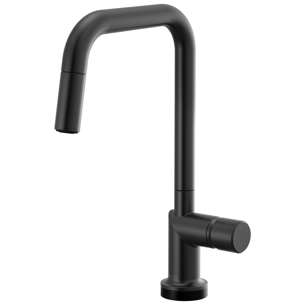 Brizo Odin Mezcladora Extraíble SmartTouch® — Surtidor Cuadrado — Negro Mate — Perilla Metálica