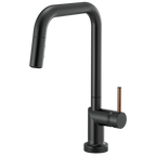 Brizo Odin Mezcladora Extraíble SmartTouch® — Surtidor Cuadrado — Negro Mate — Manija de Madera