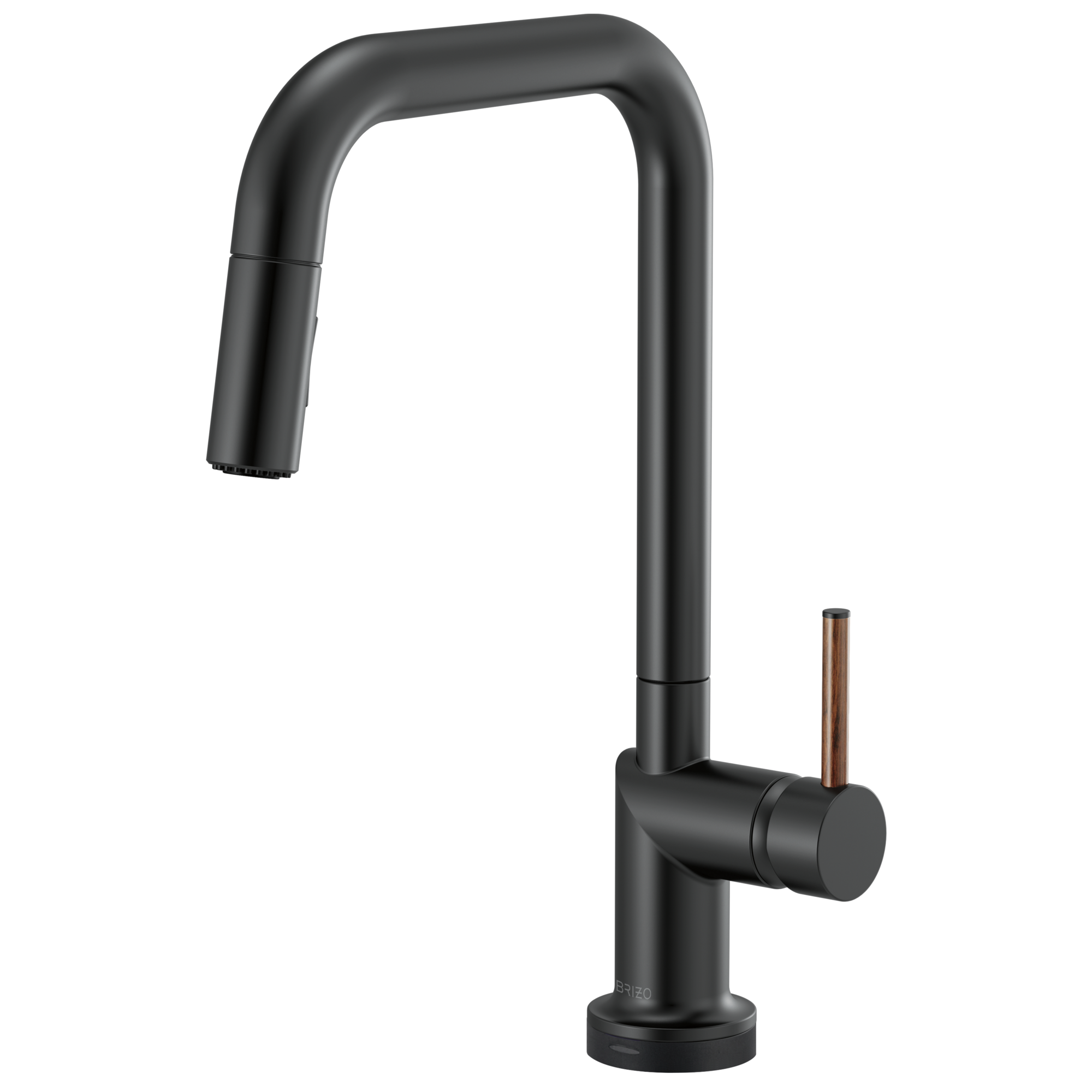 Brizo Odin Mezcladora Extraíble SmartTouch® — Surtidor Cuadrado — Negro Mate — Manija de Madera