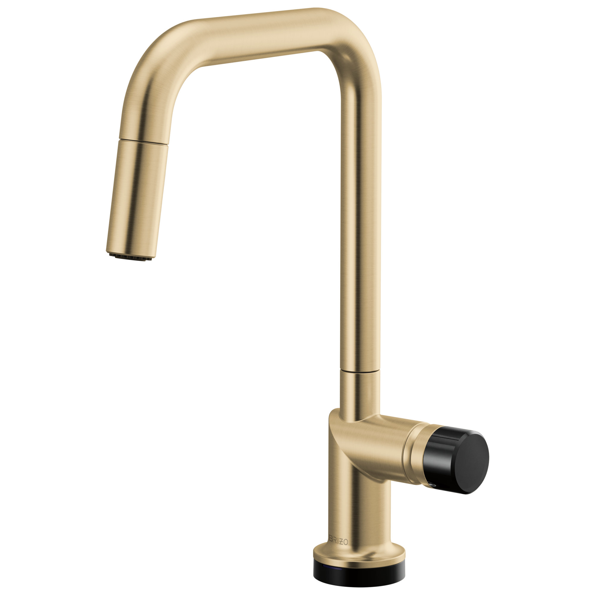 Brizo Odin Mezcladora Extraíble SmartTouch® — Surtidor Cuadrado — Oro Luxe — Perilla con Cristal Negro