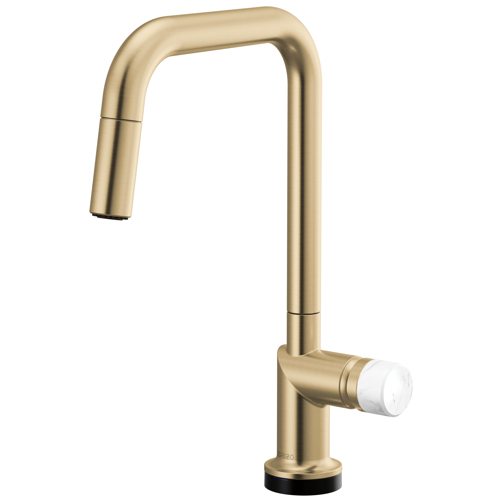 Brizo Odin Mezcladora Extraíble SmartTouch® — Surtidor Cuadrado — Oro Luxe — Perilla de Mármol Blanco