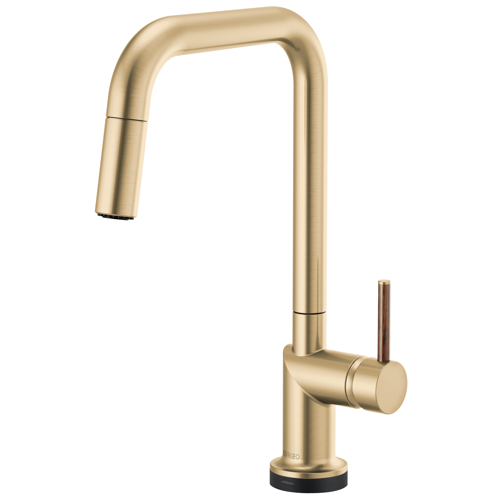 Brizo Odin Mezcladora Extraíble SmartTouch® — Surtidor Cuadrado — Oro Luxe — Manija de Madera