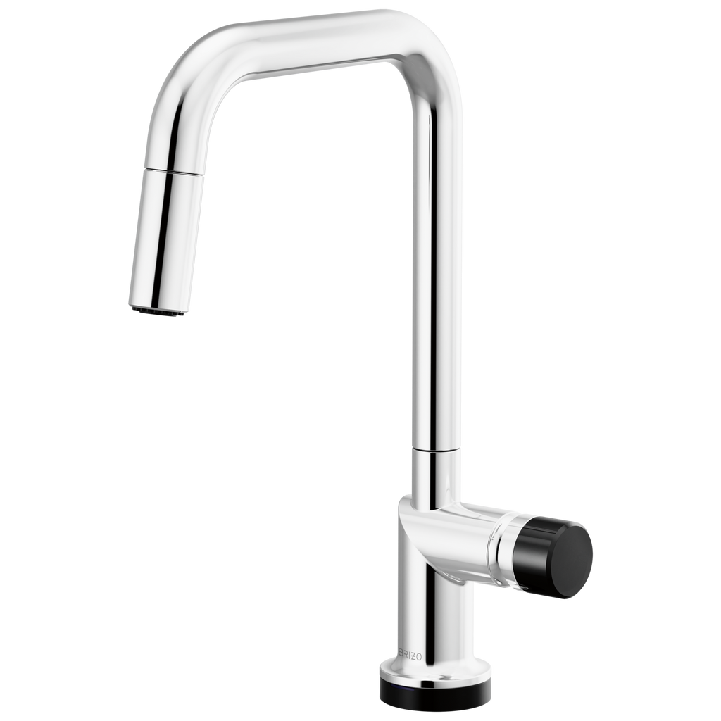 Brizo Odin Mezcladora Extraíble SmartTouch® — Surtidor Cuadrado — Cromo — Perilla con Cristal Negro